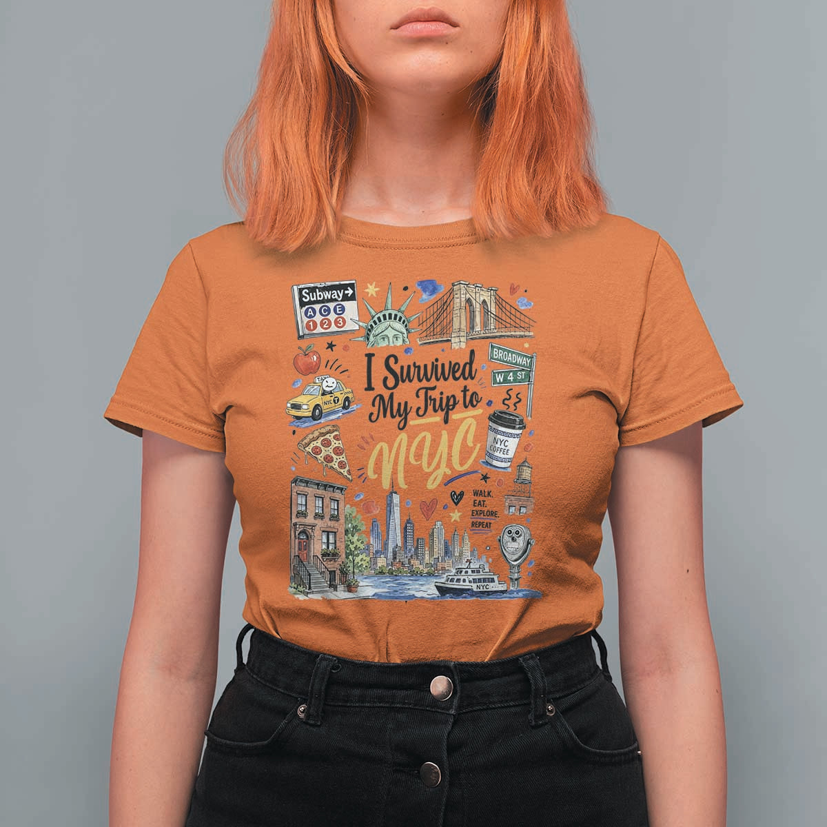 I Survived My Trip To NYC Iconic Symbols Graphic T Shirt For Women Funny New York City Travel Humor Vacation Souvernir