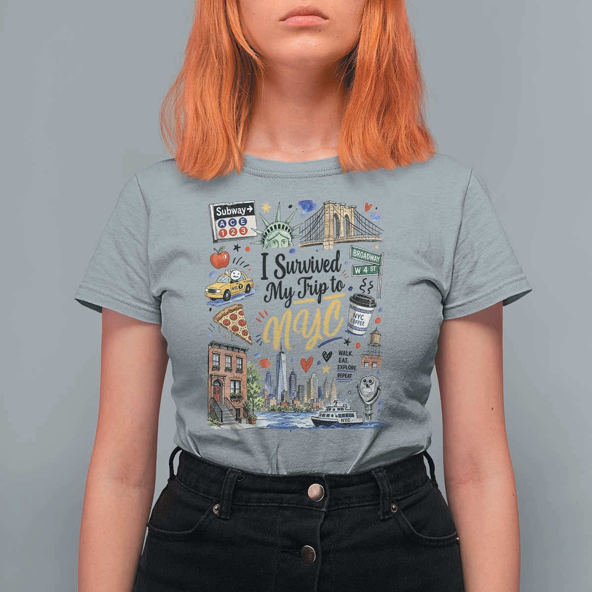 I Survived My Trip To NYC Iconic Symbols Graphic T Shirt For Women Funny New York City Travel Humor Vacation Souvernir