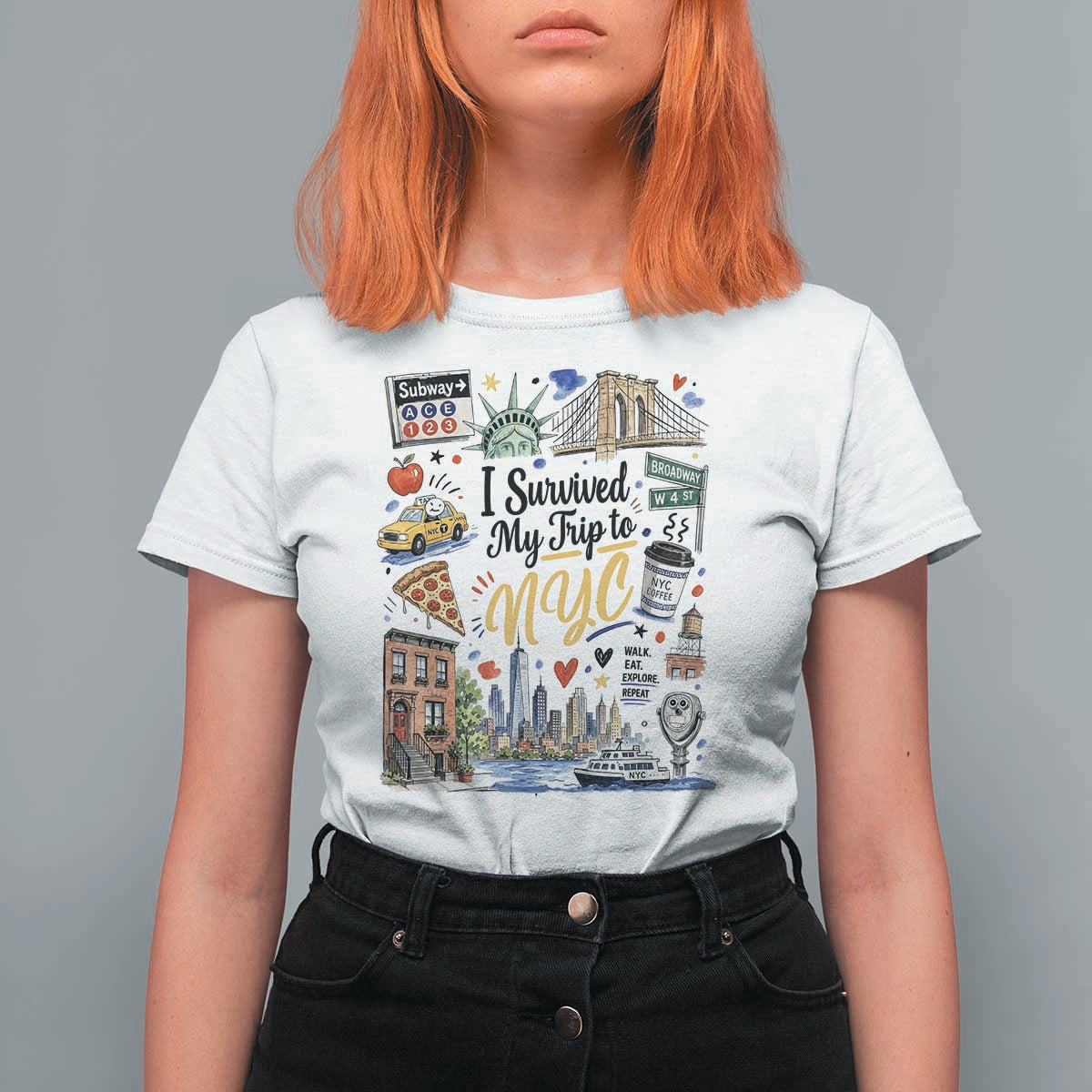 I Survived My Trip To NYC Iconic Symbols Graphic T Shirt For Women Funny New York City Travel Humor Vacation Souvernir