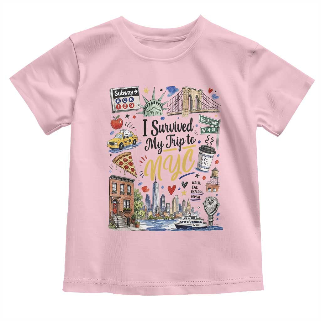 I Survived My Trip To NYC Iconic Symbols Graphic Toddler T Shirt Funny New York City Travel Humor Vacation Souvernir