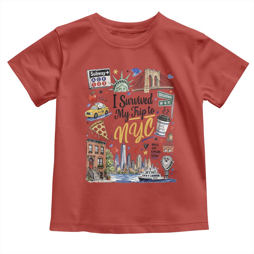 I Survived My Trip To NYC Iconic Symbols Graphic Toddler T Shirt Funny New York City Travel Humor Vacation Souvernir