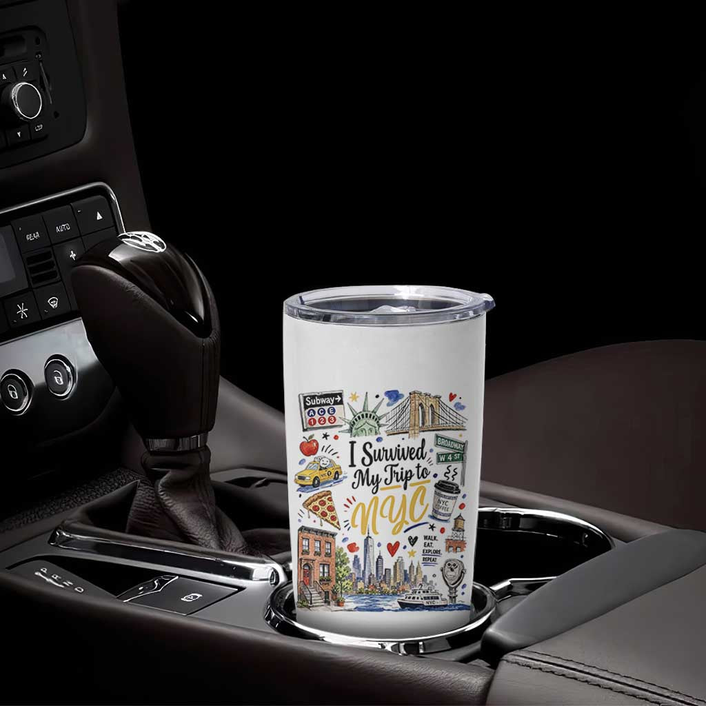 I Survived My Trip To NYC Iconic Symbols Graphic Tumbler Cup Funny New York City Travel Humor Vacation Souvernir