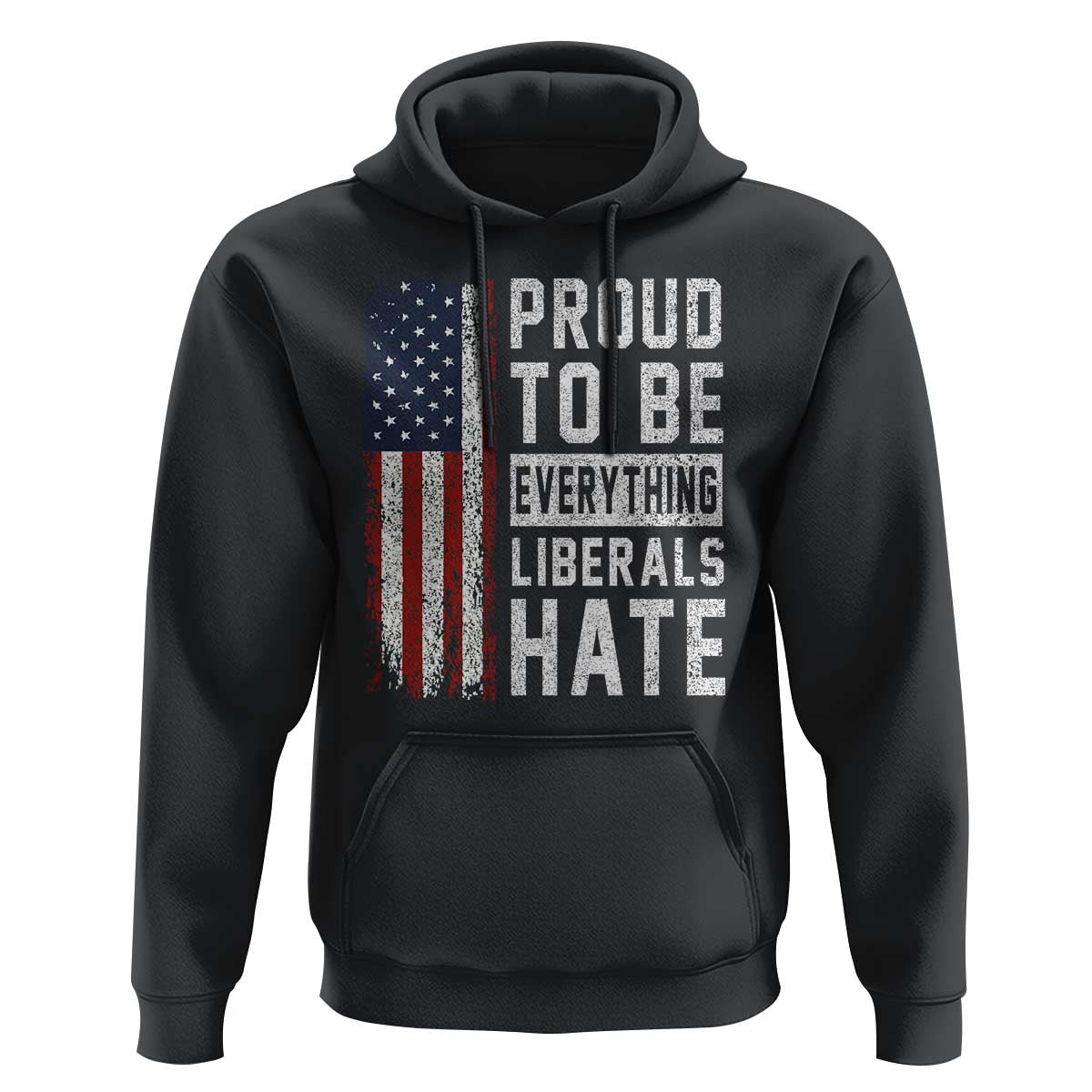 Proud To Be Everything Liberals Hate Satire Hoodie Distressed American Flag Patriotic Sarcasm Graphic