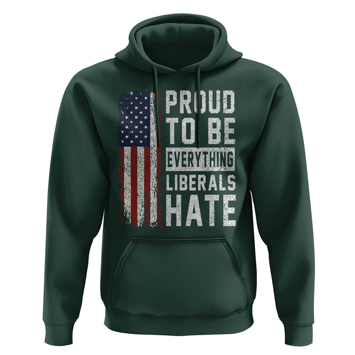 Proud To Be Everything Liberals Hate Satire Hoodie Distressed American Flag Patriotic Sarcasm Graphic