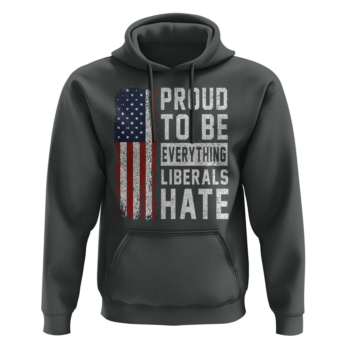 Proud To Be Everything Liberals Hate Satire Hoodie Distressed American Flag Patriotic Sarcasm Graphic