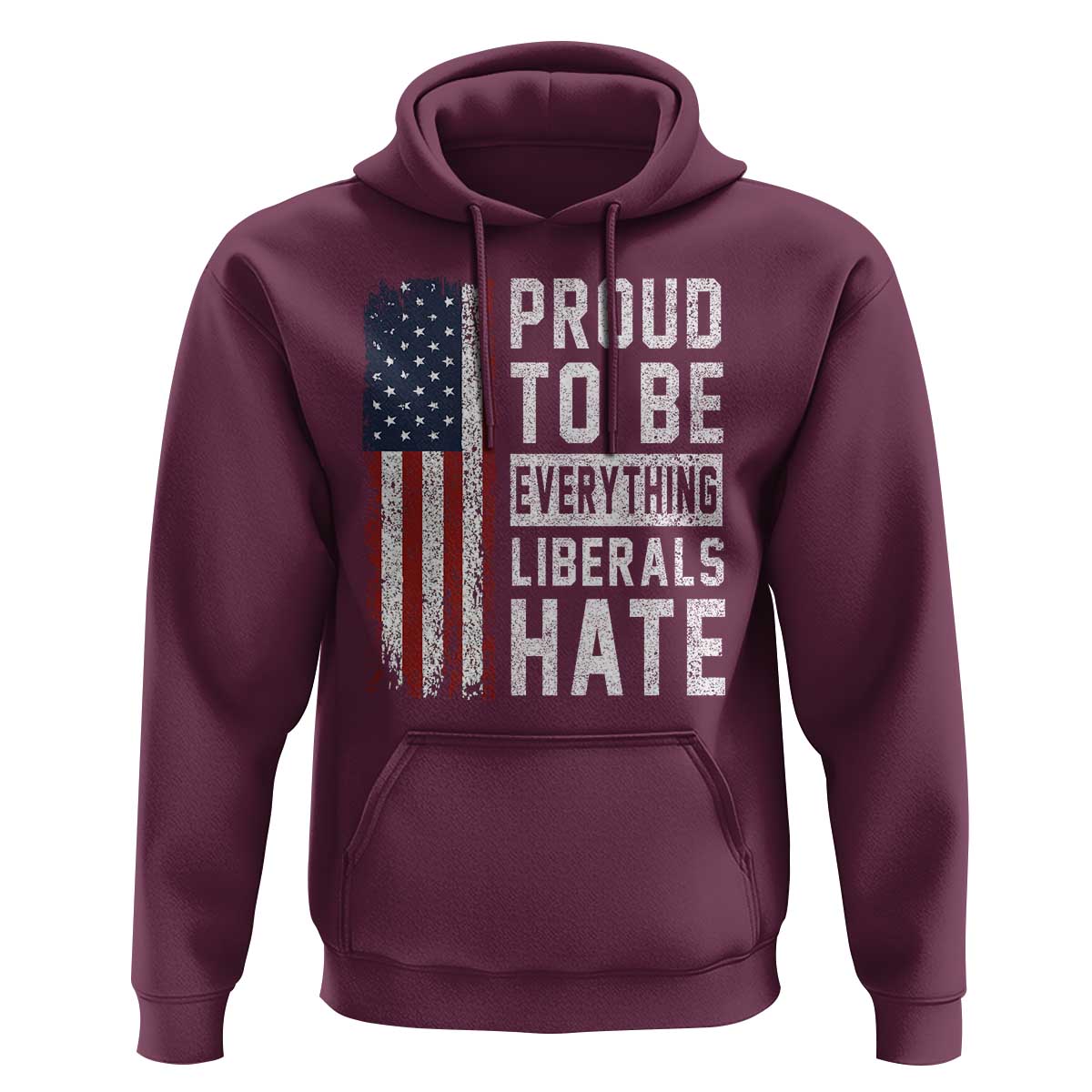 Proud To Be Everything Liberals Hate Satire Hoodie Distressed American Flag Patriotic Sarcasm Graphic