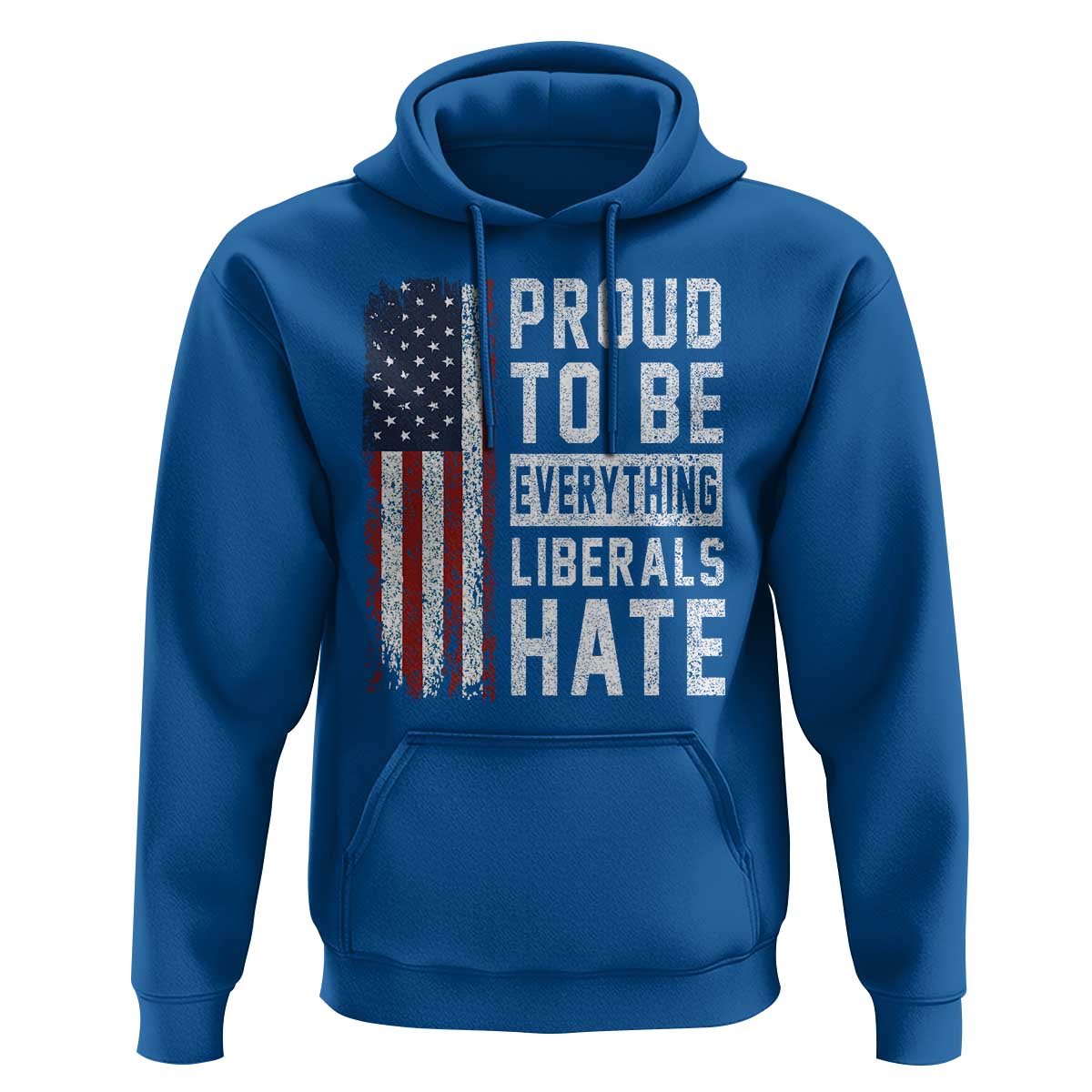 Proud To Be Everything Liberals Hate Satire Hoodie Distressed American Flag Patriotic Sarcasm Graphic