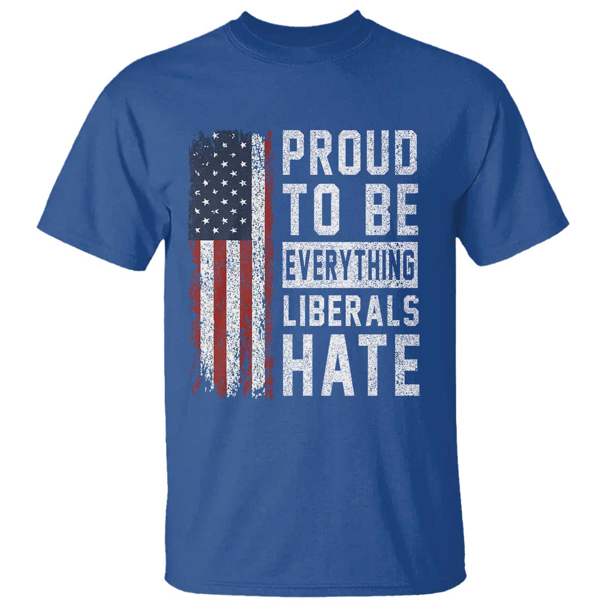 Proud To Be Everything Liberals Hate Satire T Shirt Distressed American Flag Patriotic Sarcasm Graphic