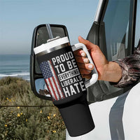 Proud To Be Everything Liberals Hate Satire Tumbler With Handle Distressed American Flag Patriotic Sarcasm Graphic