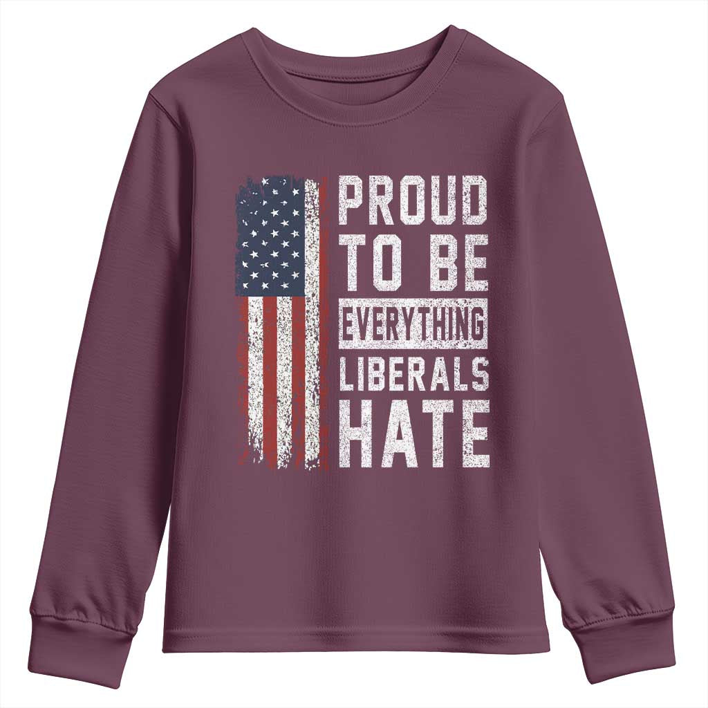Proud To Be Everything Liberals Hate Satire Youth Sweatshirt Distressed American Flag Patriotic Sarcasm Graphic