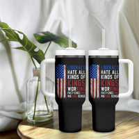Liberals Hate All Kinds Of Kings American Flag Tumbler With Handle Working Fact Checking Making Sense Patriotic Sarcasm