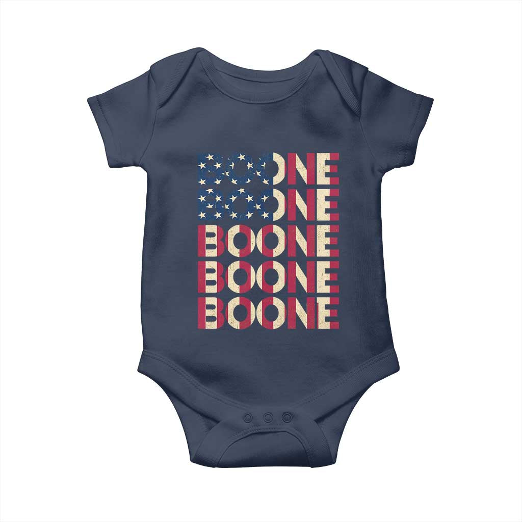 Boone Name Lover American Flag USA Stars Stripes Baby Onesie