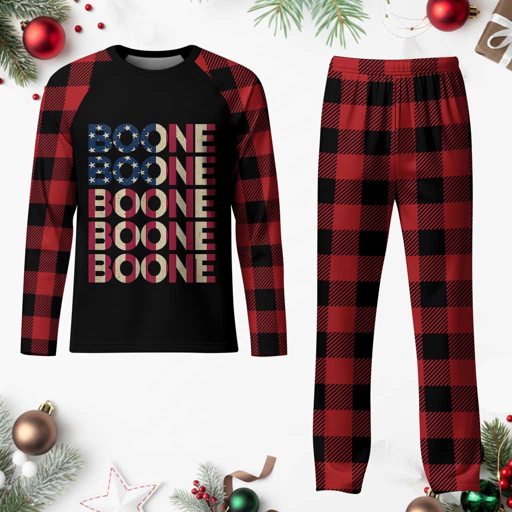 Boone Name Lover American Flag USA Stars Stripes Plaid Pajama Set