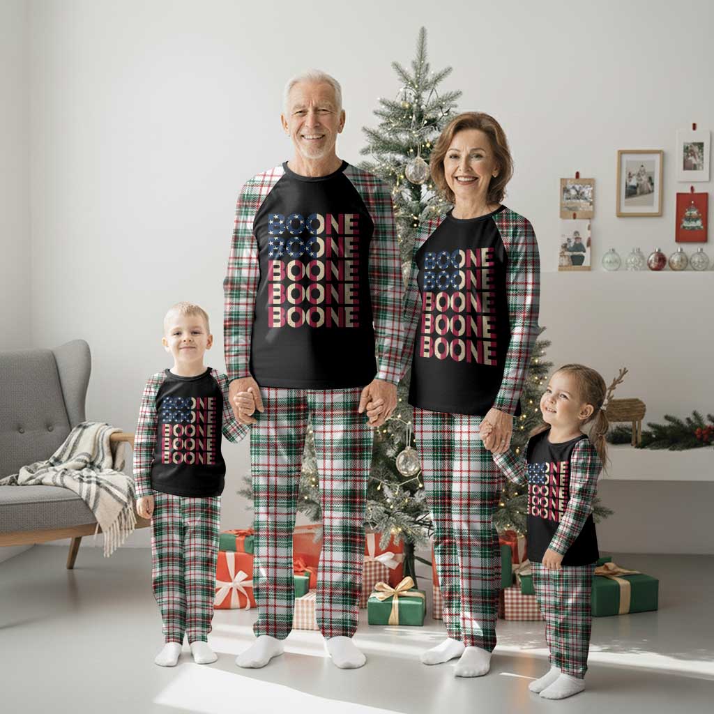 Boone Name Lover American Flag USA Stars Stripes Plaid Pajama Set