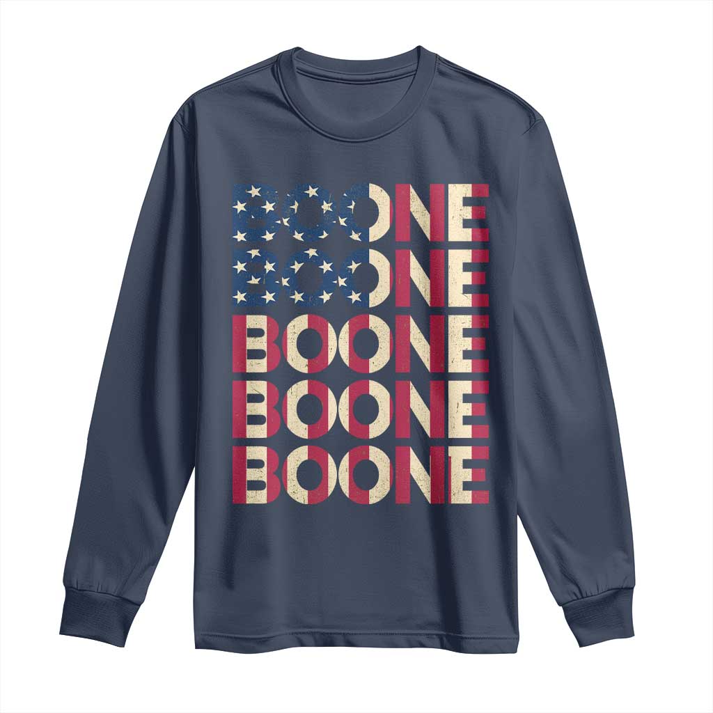Boone Name Lover American Flag USA Stars Stripes Long Sleeve Shirt