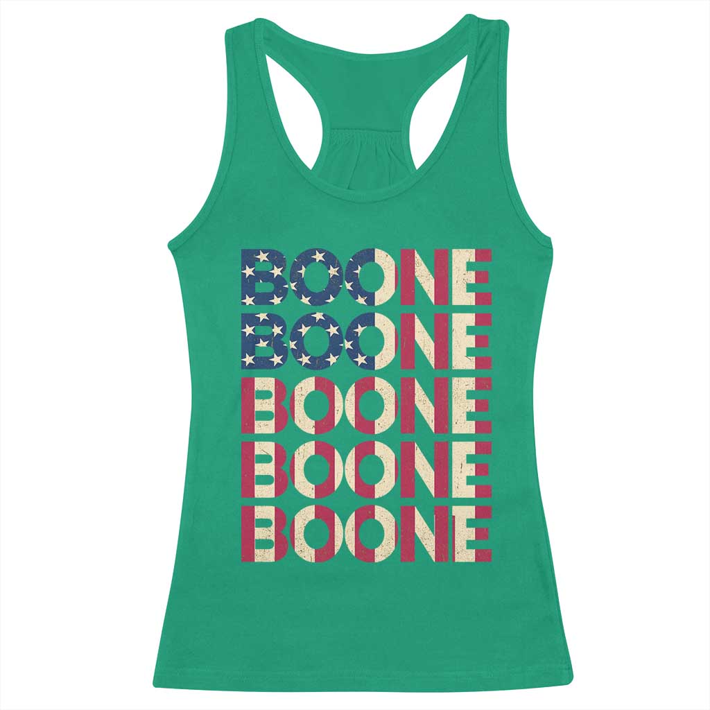 Boone Name Lover American Flag USA Stars Stripes Racerback Tank Top