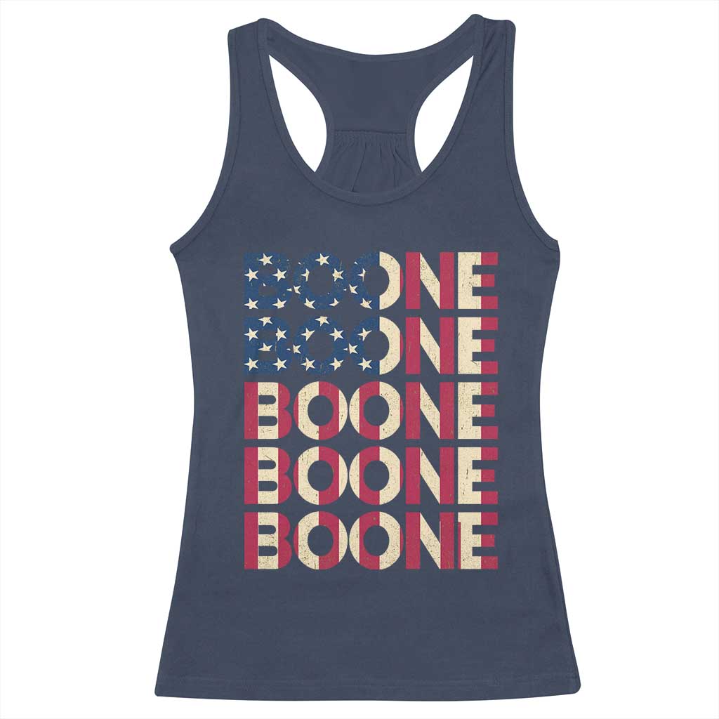 Boone Name Lover American Flag USA Stars Stripes Racerback Tank Top