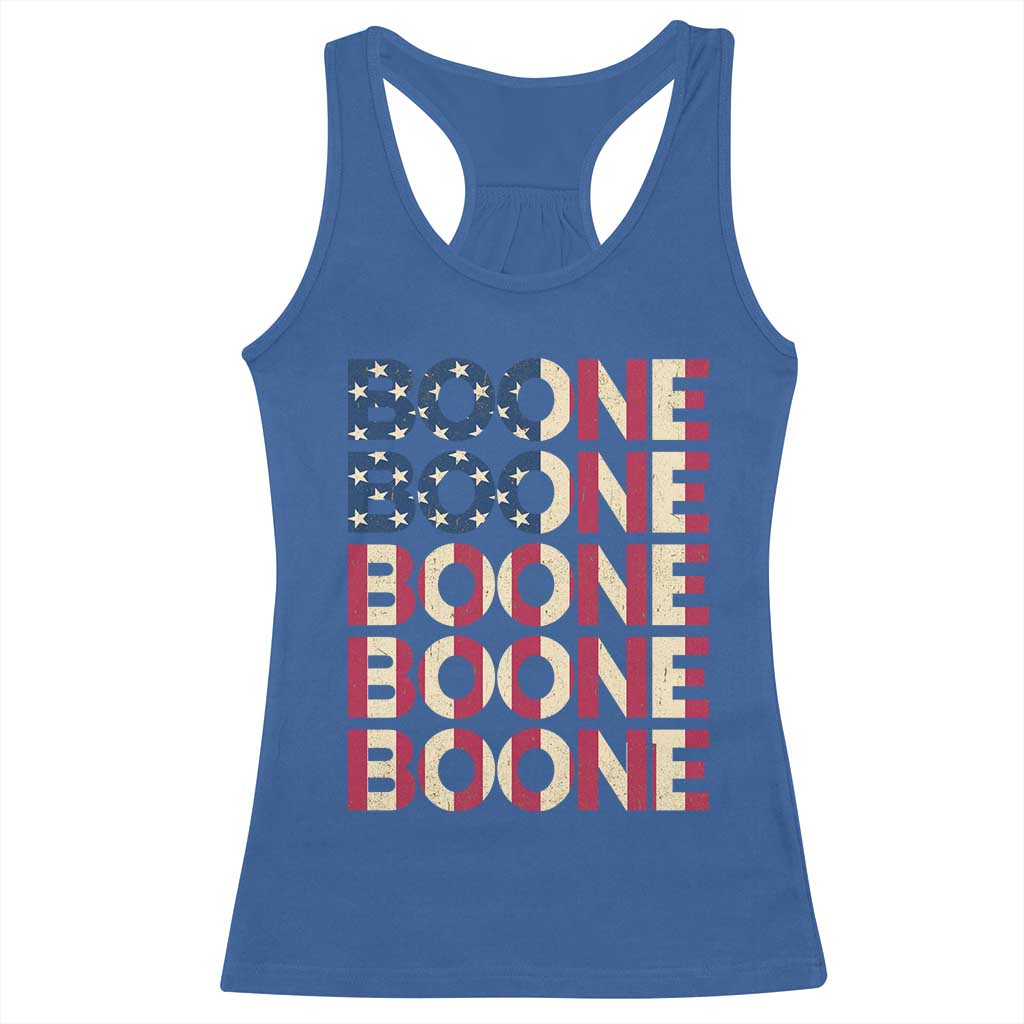 Boone Name Lover American Flag USA Stars Stripes Racerback Tank Top