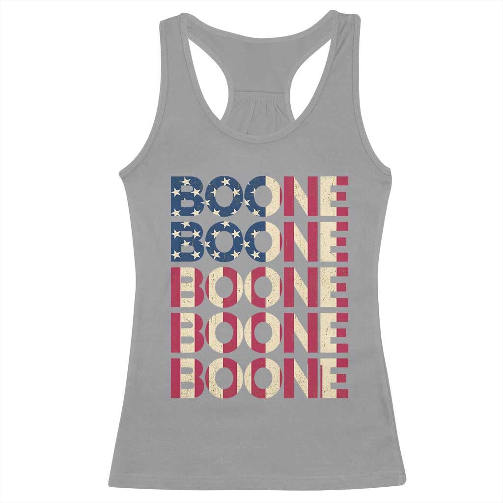 Boone Name Lover American Flag USA Stars Stripes Racerback Tank Top