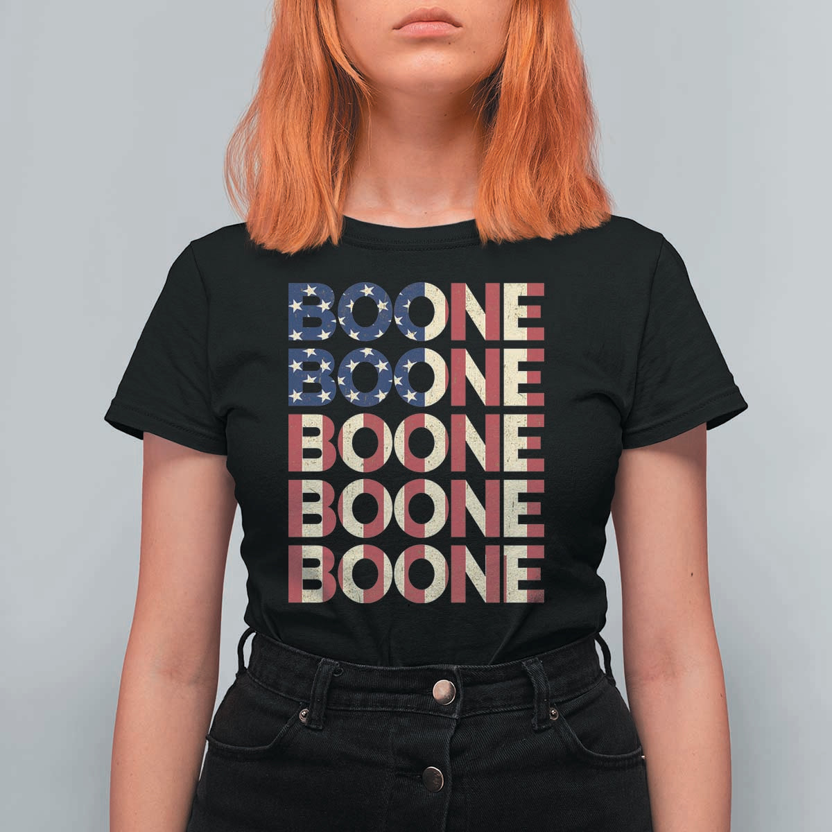 Boone Name Lover American Flag USA Stars Stripes T Shirt For Women