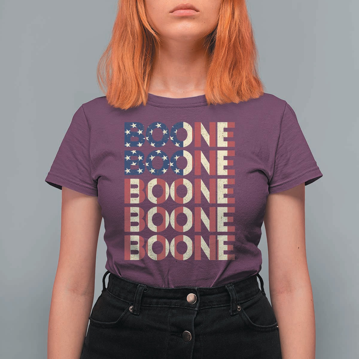 Boone Name Lover American Flag USA Stars Stripes T Shirt For Women
