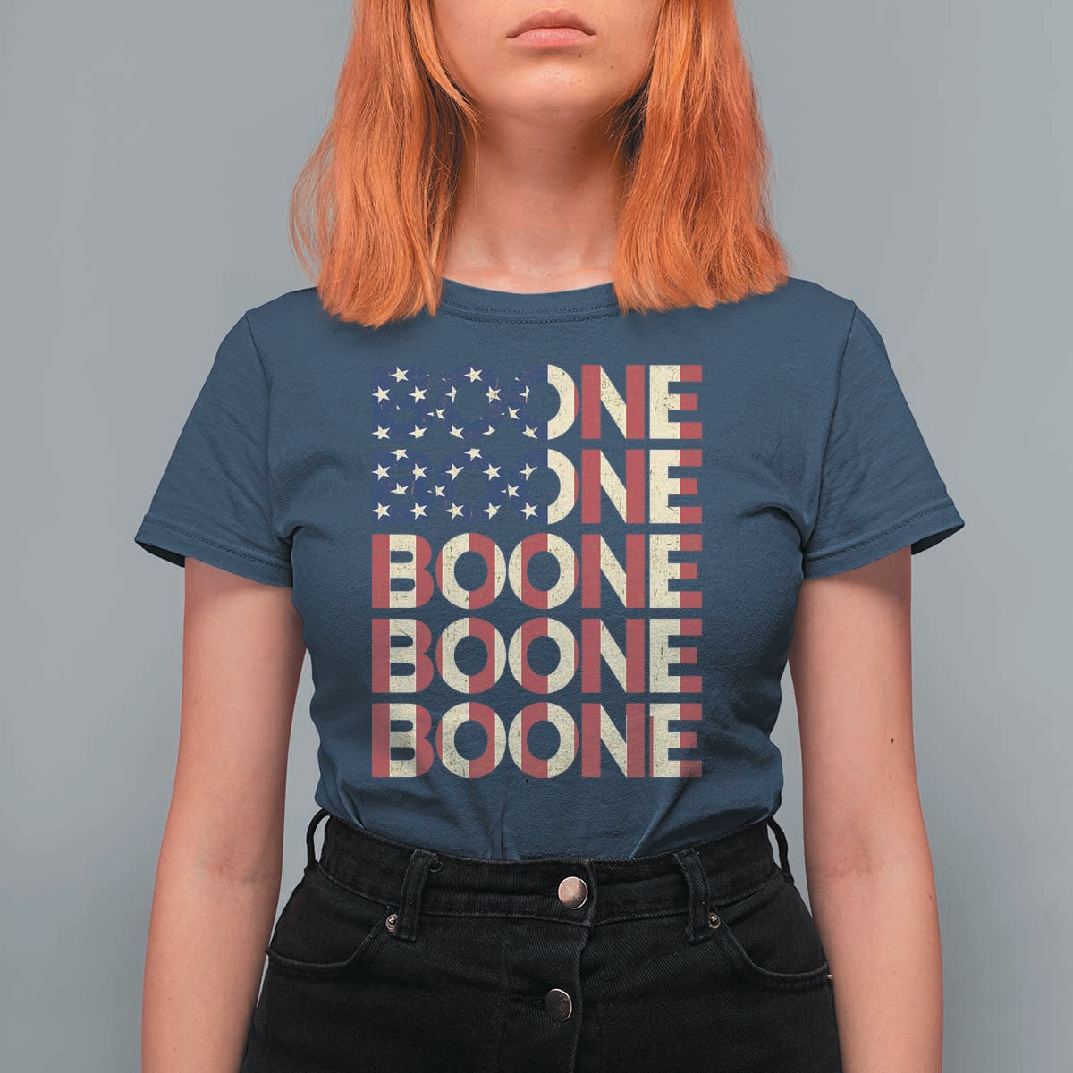 Boone Name Lover American Flag USA Stars Stripes T Shirt For Women