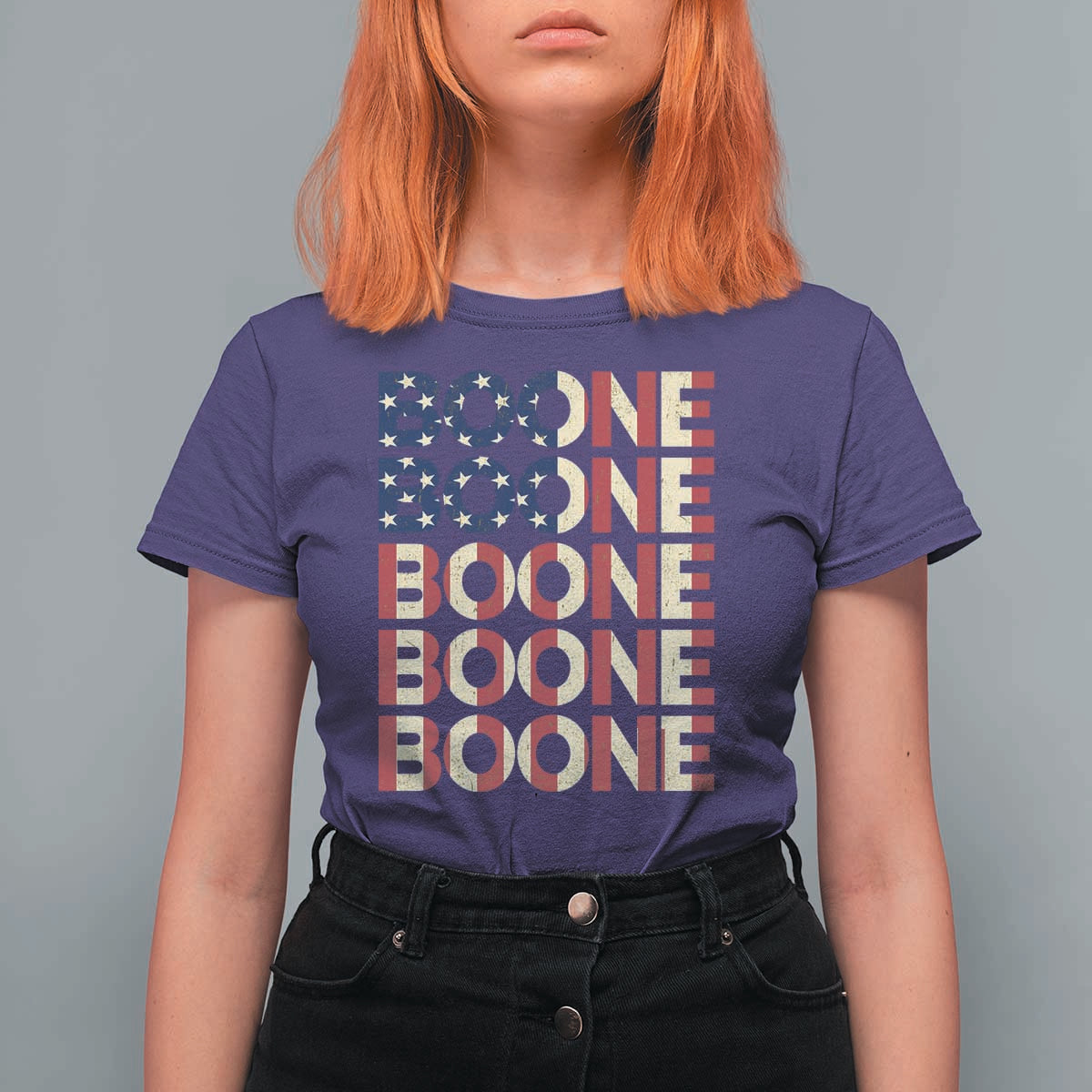 Boone Name Lover American Flag USA Stars Stripes T Shirt For Women