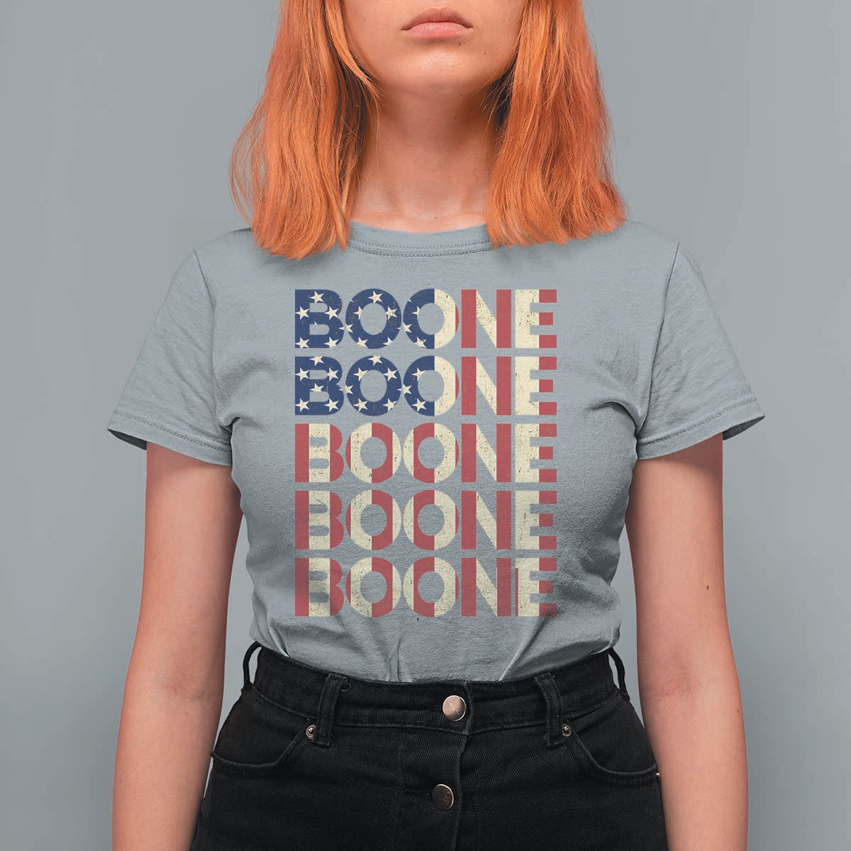 Boone Name Lover American Flag USA Stars Stripes T Shirt For Women