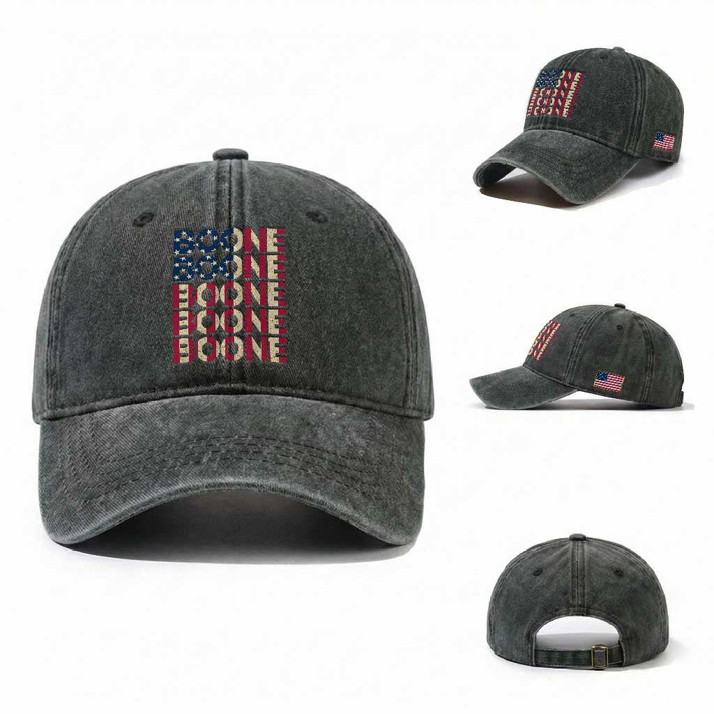 Boone Name Lover American Flag USA Stars Stripes Washed Cotton Baseball Cap