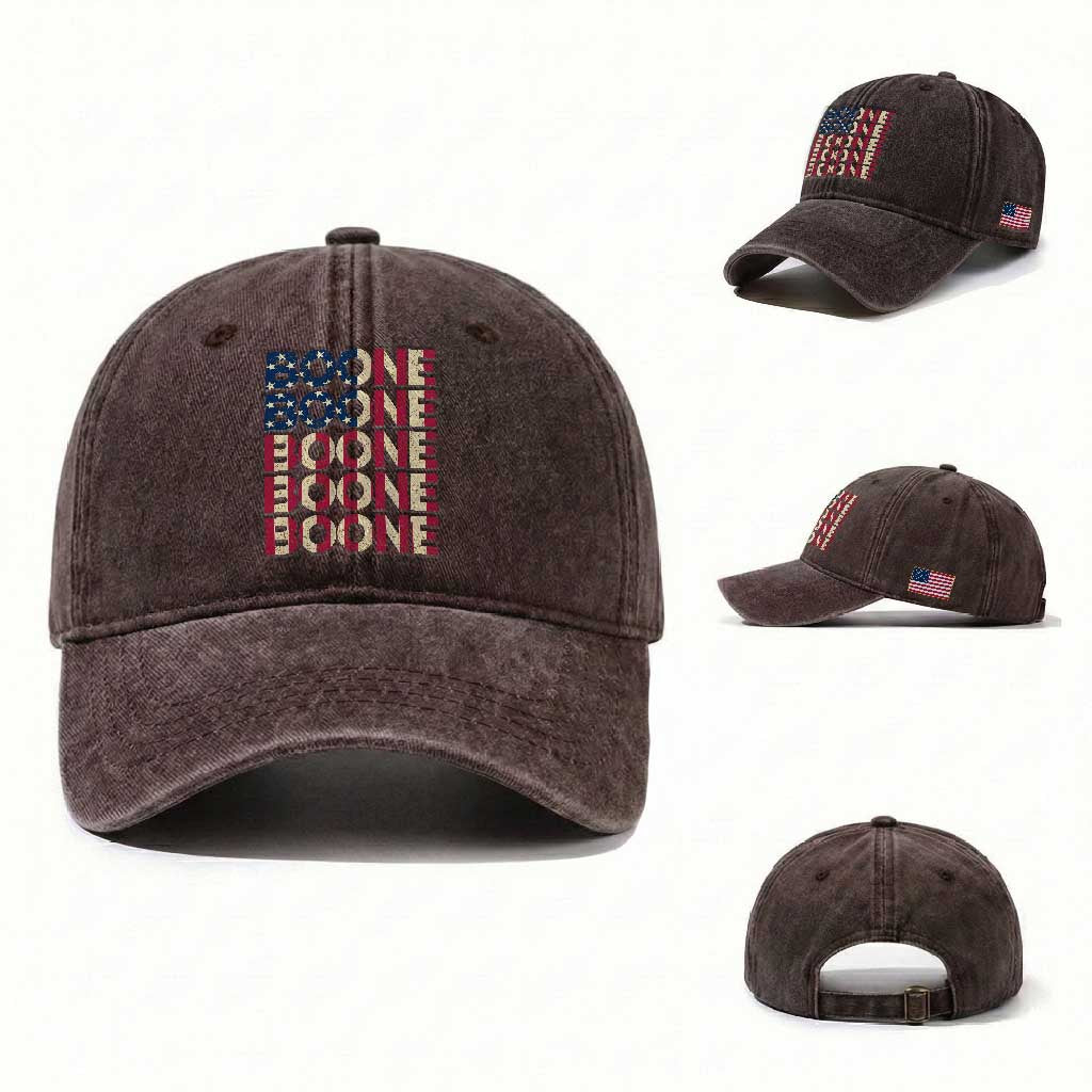 Boone Name Lover American Flag USA Stars Stripes Washed Cotton Baseball Cap