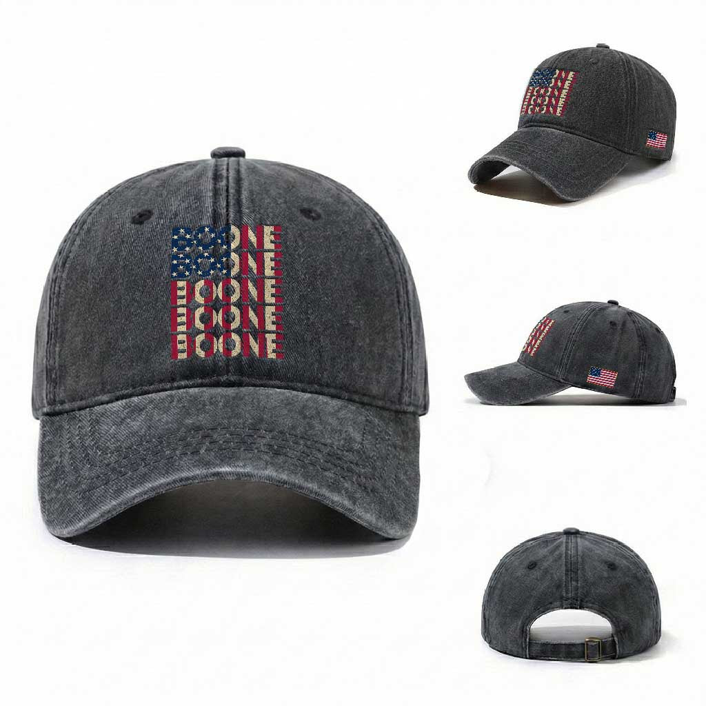 Boone Name Lover American Flag USA Stars Stripes Washed Cotton Baseball Cap