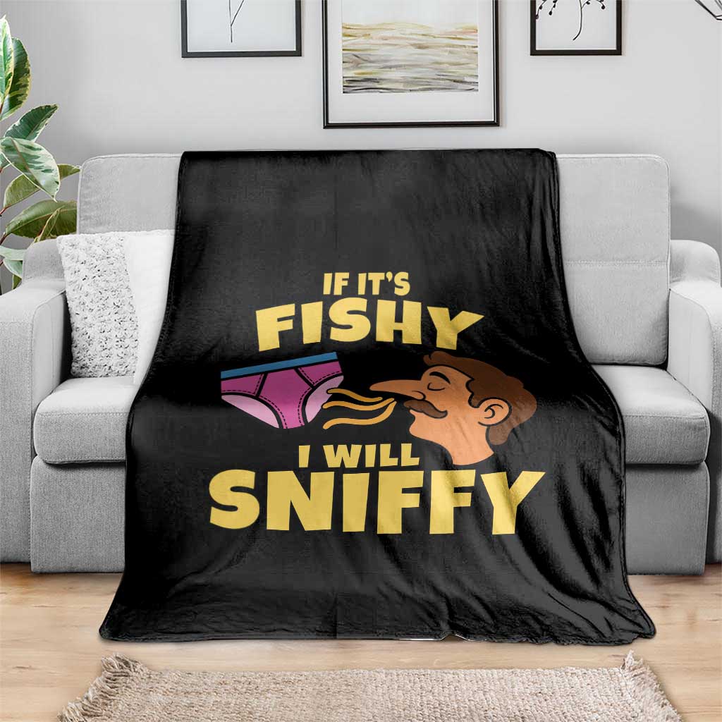 Funny Adult Humor Underwear Sniff Graphic Throw Blanket If It is Fishy I Will Sniffy Innuendo Absurdist Meme