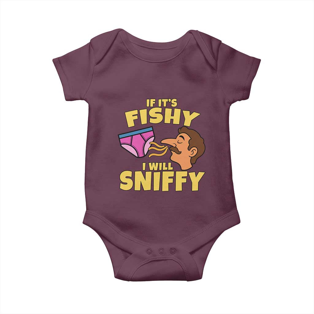 Funny Adult Humor Underwear Sniff Graphic Baby Onesie If It is Fishy I Will Sniffy Innuendo Absurdist Meme