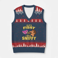 Funny Adult Humor Underwear Sniff Graphic V-Neck Knit Sweater Vest If It is Fishy I Will Sniffy Innuendo Absurdist Meme