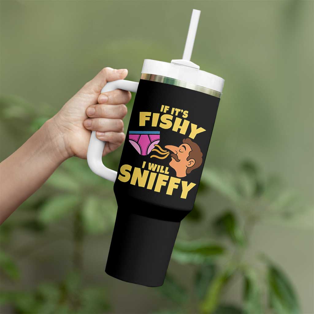 Funny Adult Humor Underwear Sniff Graphic Tumbler With Handle If It is Fishy I Will Sniffy Innuendo Absurdist Meme
