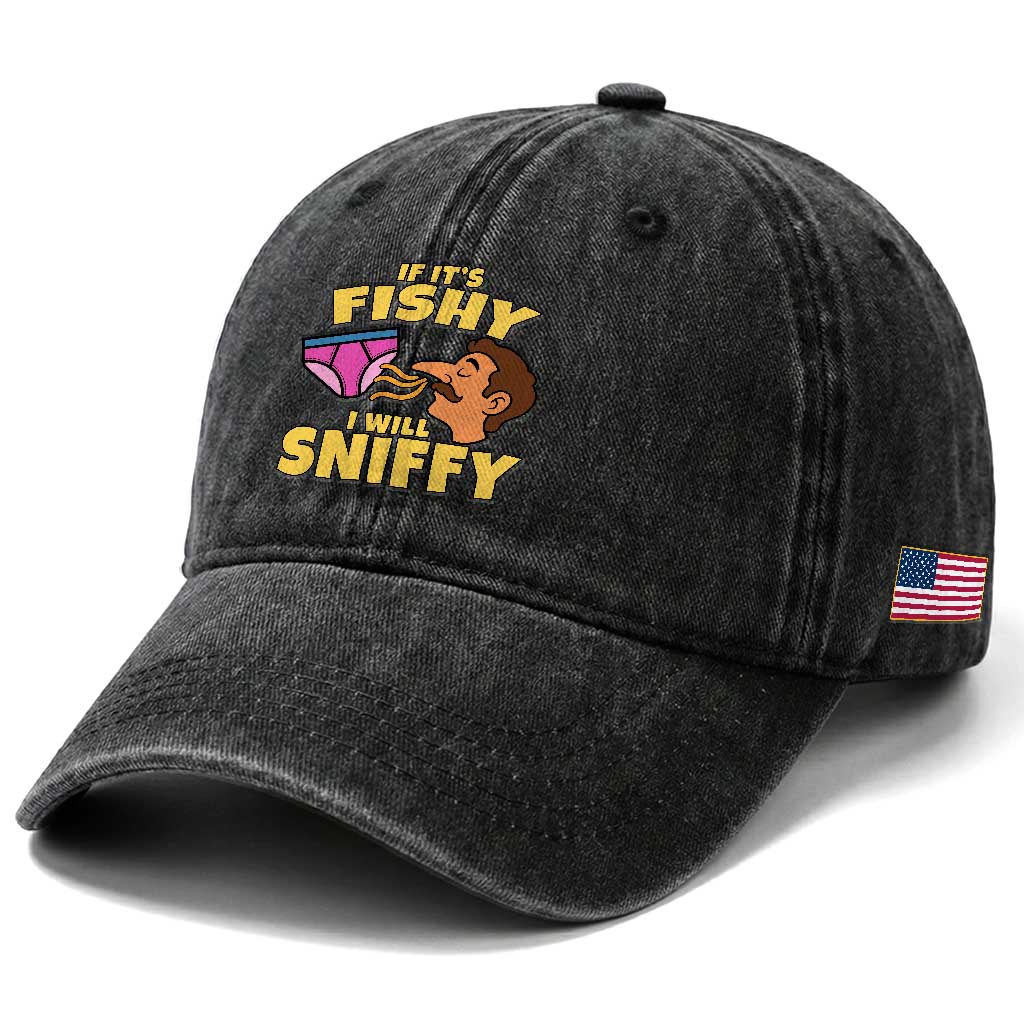Funny Adult Humor Underwear Sniff Graphic Washed Cotton Baseball Cap If It is Fishy I Will Sniffy Innuendo Absurdist Meme