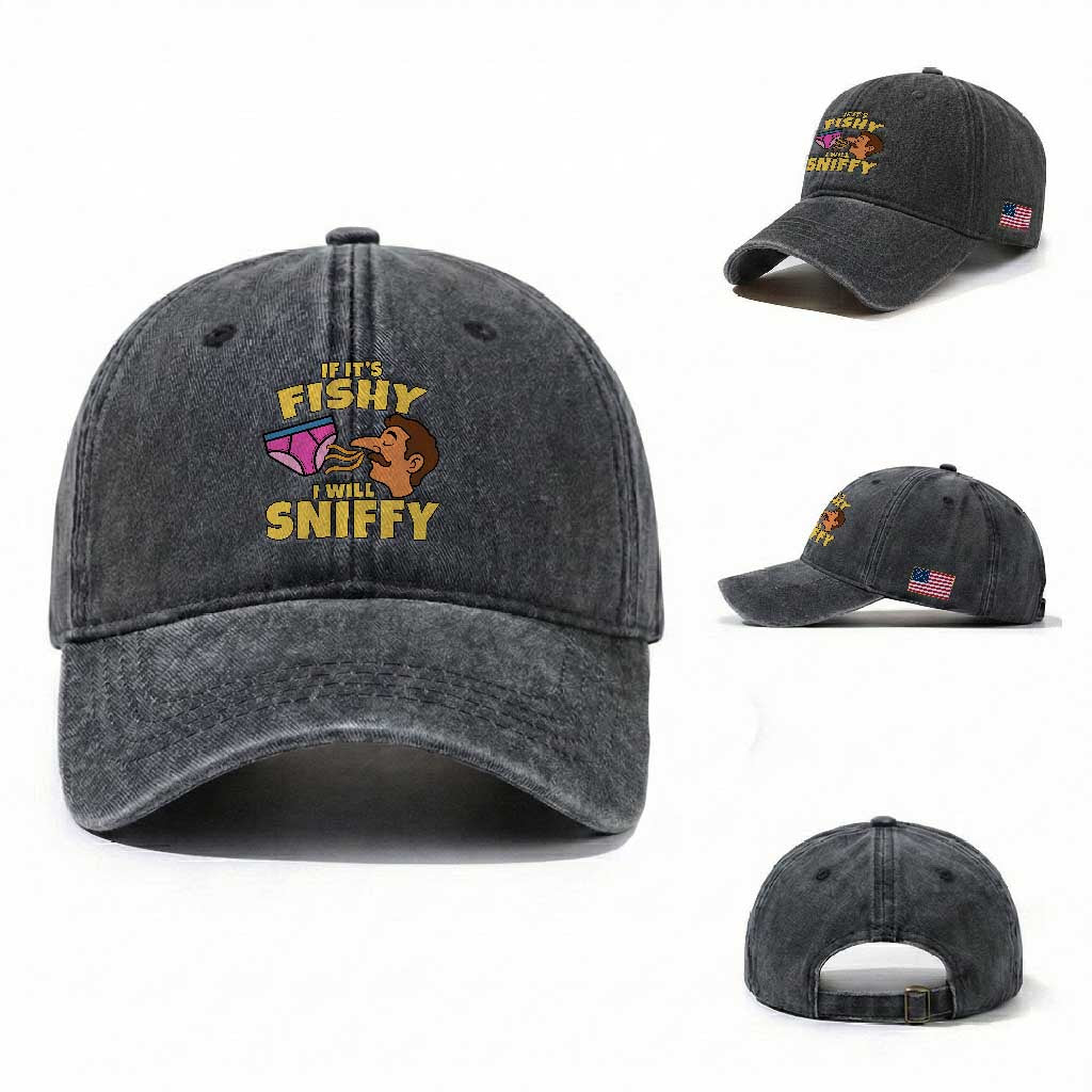 Funny Adult Humor Underwear Sniff Graphic Washed Cotton Baseball Cap If It is Fishy I Will Sniffy Innuendo Absurdist Meme