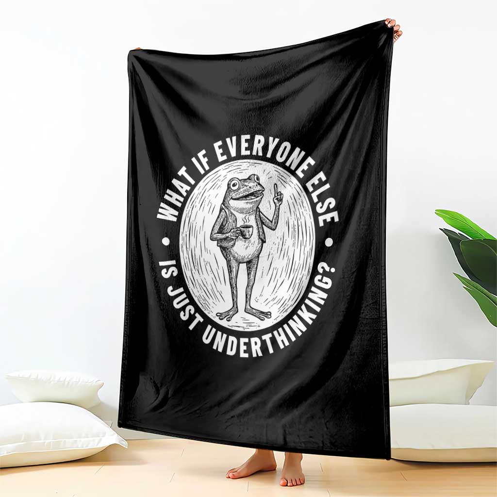 Funny Vintage Relaxed Frog Drinking Coffee Meme Throw Blanket Wish I Lacked Critical Thinking Skills You All Seem So Happy