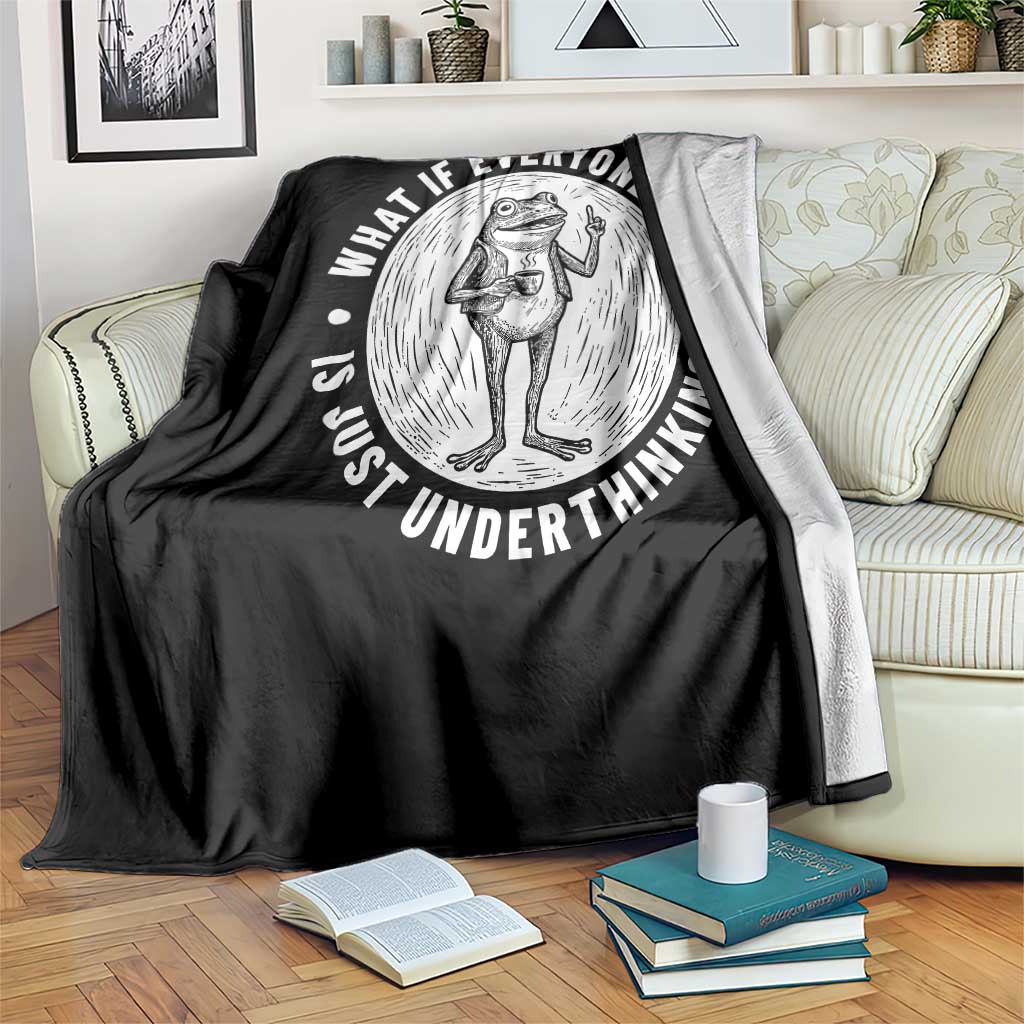 Funny Vintage Relaxed Frog Drinking Coffee Meme Throw Blanket Wish I Lacked Critical Thinking Skills You All Seem So Happy