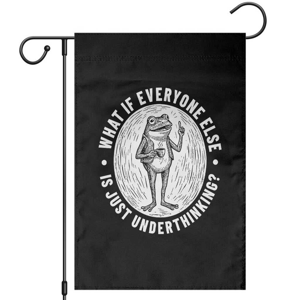 Funny Vintage Relaxed Frog Drinking Coffee Meme Garden Flag Wish I Lacked Critical Thinking Skills You All Seem So Happy