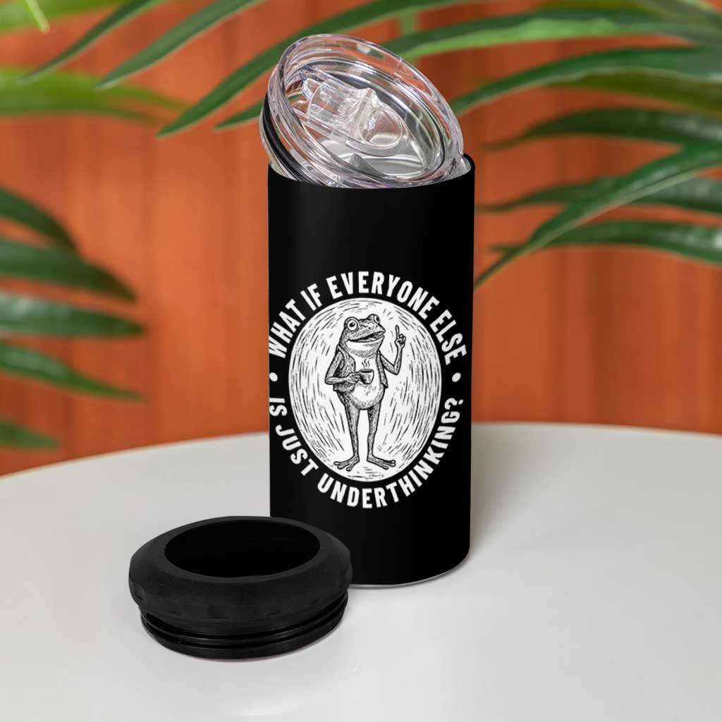 Funny Vintage Relaxed Frog Drinking Coffee Meme 4 in 1 Can Cooler Tumbler Wish I Lacked Critical Thinking Skills You All Seem So Happy