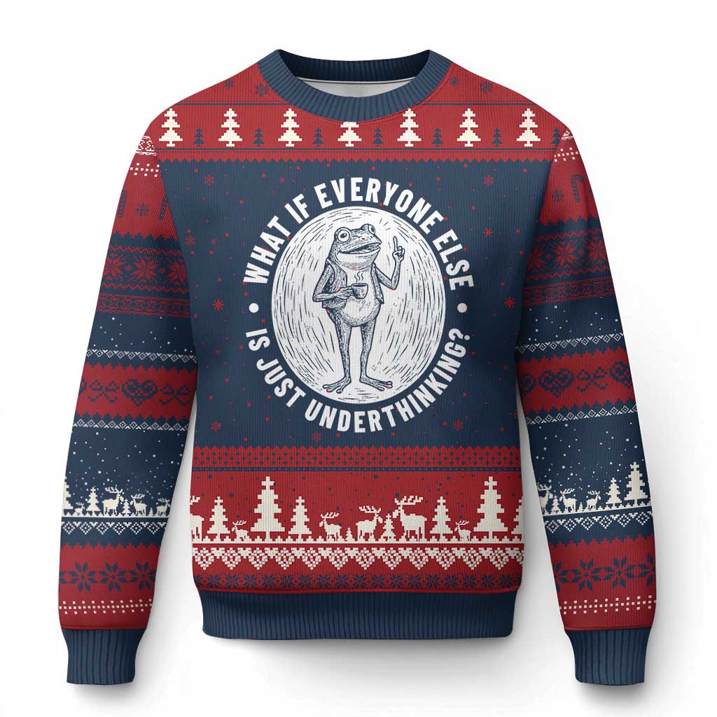Funny Vintage Relaxed Frog Drinking Coffee Meme Ugly Christmas Sweater Wish I Lacked Critical Thinking Skills You All Seem So Happy