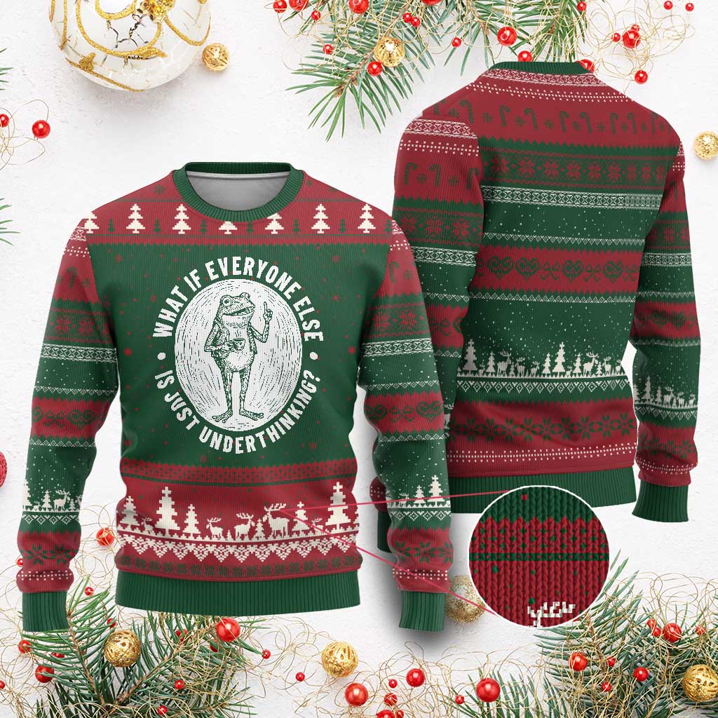 Funny Vintage Relaxed Frog Drinking Coffee Meme Ugly Christmas Sweater Wish I Lacked Critical Thinking Skills You All Seem So Happy