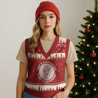 Funny Vintage Relaxed Frog Drinking Coffee Meme V-Neck Knit Sweater Vest Wish I Lacked Critical Thinking Skills You All Seem So Happy