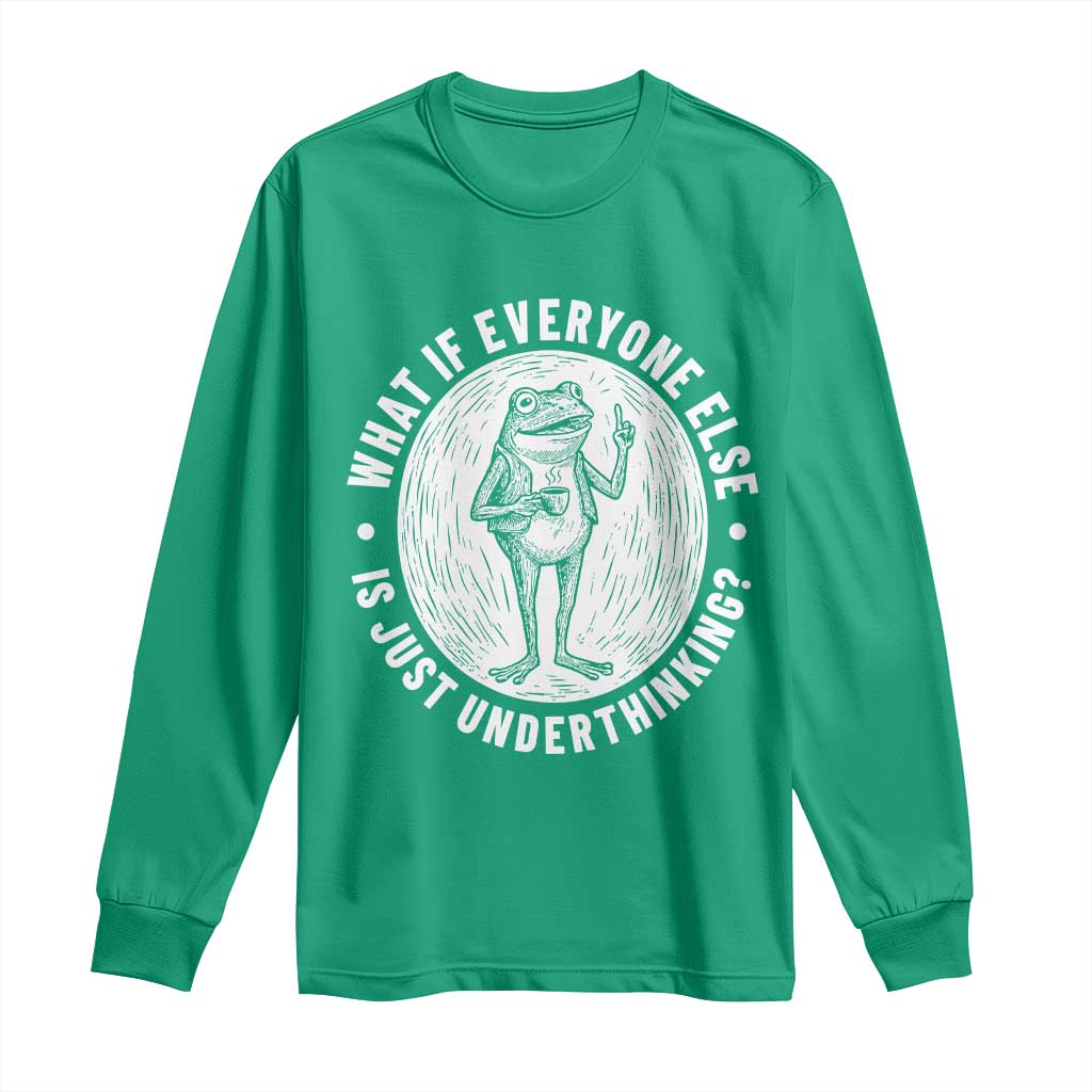 Funny Vintage Relaxed Frog Drinking Coffee Meme Long Sleeve Shirt Wish I Lacked Critical Thinking Skills You All Seem So Happy