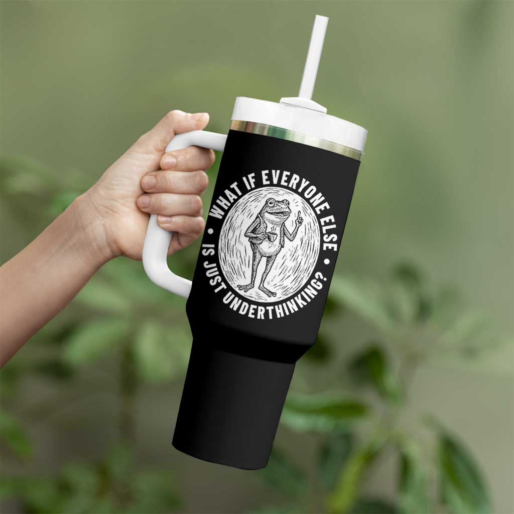Funny Vintage Relaxed Frog Drinking Coffee Meme Tumbler With Handle Wish I Lacked Critical Thinking Skills You All Seem So Happy