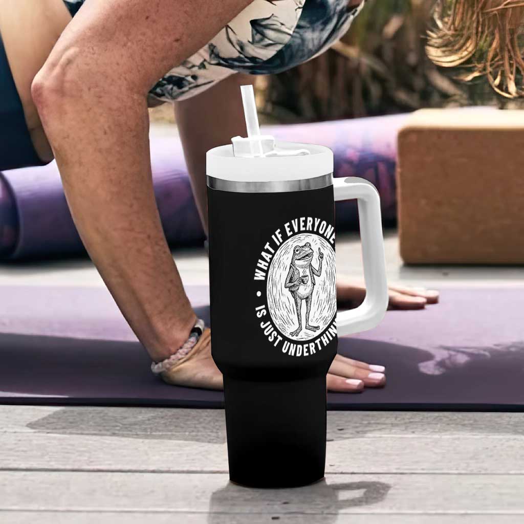 Funny Vintage Relaxed Frog Drinking Coffee Meme Tumbler With Handle Wish I Lacked Critical Thinking Skills You All Seem So Happy