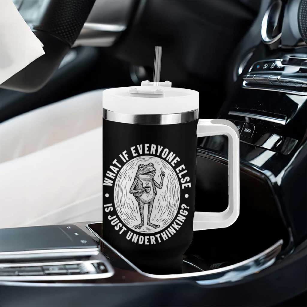 Funny Vintage Relaxed Frog Drinking Coffee Meme Tumbler With Handle Wish I Lacked Critical Thinking Skills You All Seem So Happy