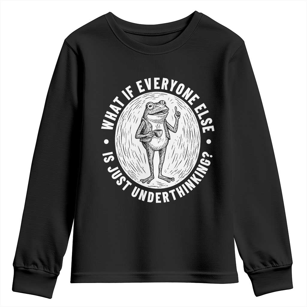 Funny Vintage Relaxed Frog Drinking Coffee Meme Youth Sweatshirt Wish I Lacked Critical Thinking Skills You All Seem So Happy