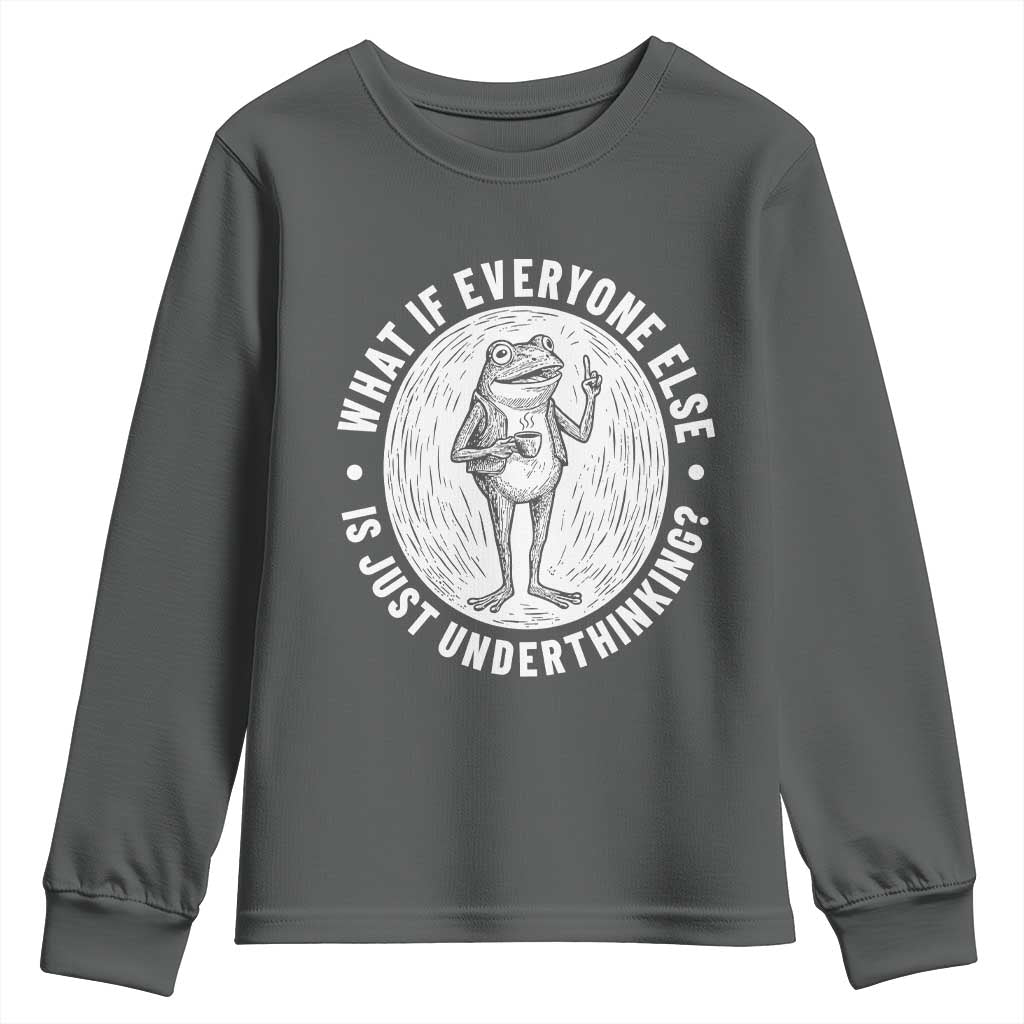 Funny Vintage Relaxed Frog Drinking Coffee Meme Youth Sweatshirt Wish I Lacked Critical Thinking Skills You All Seem So Happy